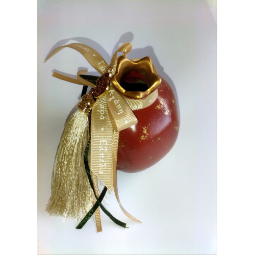 Επιτραπέζιο γούρι ρόδι επισμαλτομένο κόκκινο-χρυσό 7,5*8,5 εκ. 