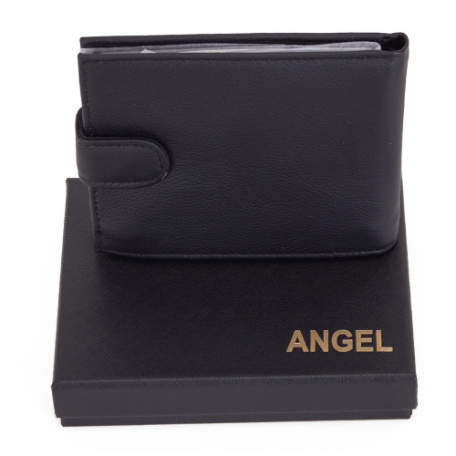 Δερμάτινο ανδρικό πορτοφόλι με κούμπωμα black